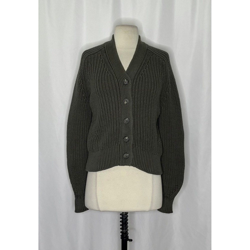 EVERLANE The Texture Cotton Cardigan Sweater Raglan Kambaba Green Knitwear Small - Picture 3 of 16